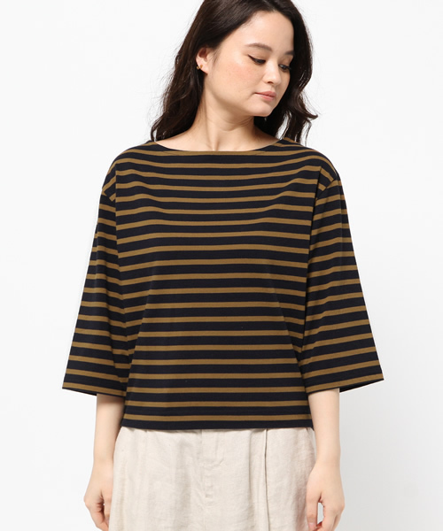 MOUSSY（マウジー）の「COTTON LOOSE BORDER TOPS（Tシャツ/カットソー・レディース・ダークネイビー/ホワイト系その他/ホワイト/ブラウン/ライトブラック・FREE）」の6枚目の写真