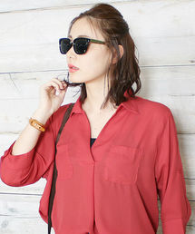 ７分袖スキッパーシフォンシャツ