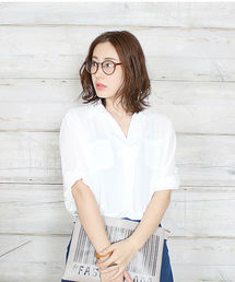 ７分袖スキッパーシフォンシャツ