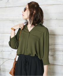 ７分袖スキッパーシフォンシャツ