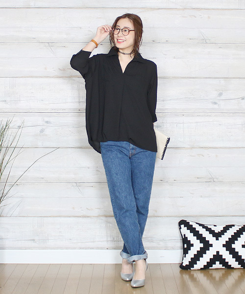 reca(レカ)の「7分袖スキッパーシフォンシャツ(シャツ/ブラウス・レディース・ブラック/カーキ/レッド/オフホワイト・M)」の22枚目の写真