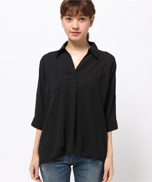 reca(レカ)の「7分袖スキッパーシフォンシャツ(シャツ/ブラウス・レディース・ブラック/カーキ/レッド/オフホワイト・M)」の13枚目の写真