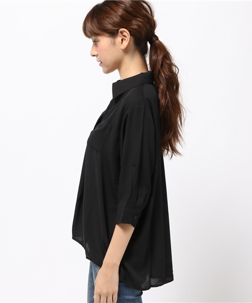 reca(レカ)の「7分袖スキッパーシフォンシャツ(シャツ/ブラウス・レディース・ブラック/カーキ/レッド/オフホワイト・M)」の14枚目の写真