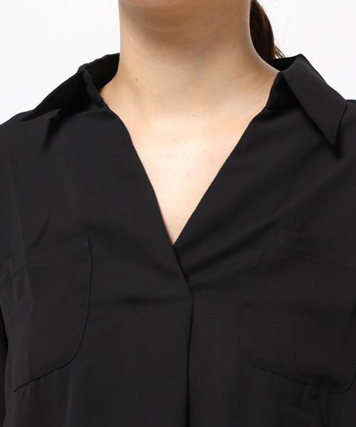 reca(レカ)の「7分袖スキッパーシフォンシャツ(シャツ/ブラウス・レディース・ブラック/カーキ/レッド/オフホワイト・M)」の8枚目の写真