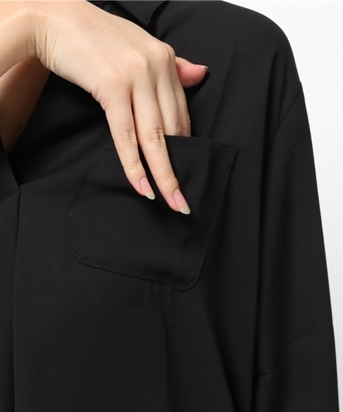 reca(レカ)の「7分袖スキッパーシフォンシャツ(シャツ/ブラウス・レディース・ブラック/カーキ/レッド/オフホワイト・M)」の11枚目の写真