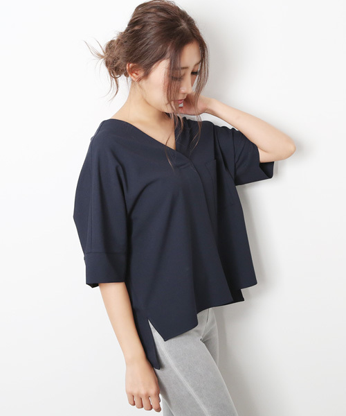 Luz Llena (philter)(ラズレナ フィルター)の「ジョーゼット・ドルマン半袖ブラウス(シャツ/ブラウス・レディース・オフホワイト/ネイビー/ピンク/ブラック/カーキ・MEDIUM)」の4枚目の写真
