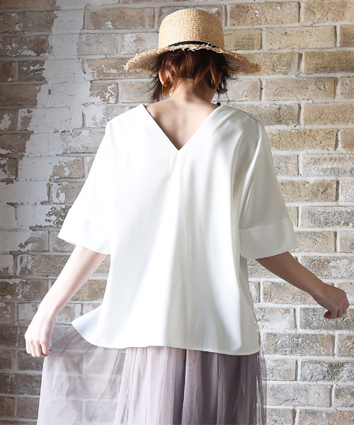 Luz Llena (philter)(ラズレナ フィルター)の「ジョーゼット・ドルマン半袖ブラウス(シャツ/ブラウス・レディース・オフホワイト/ネイビー/ピンク/ブラック/カーキ・MEDIUM)」の6枚目の写真