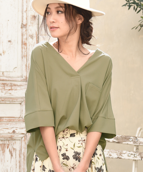 Luz Llena (philter)(ラズレナ フィルター)の「ジョーゼット・ドルマン半袖ブラウス(シャツ/ブラウス・レディース・オフホワイト/ネイビー/ピンク/ブラック/カーキ・MEDIUM)」の12枚目の写真