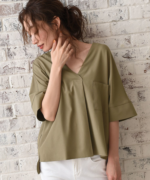 Luz Llena (philter)(ラズレナ フィルター)の「ジョーゼット・ドルマン半袖ブラウス(シャツ/ブラウス・レディース・オフホワイト/ネイビー/ピンク/ブラック/カーキ・MEDIUM)」の15枚目の写真
