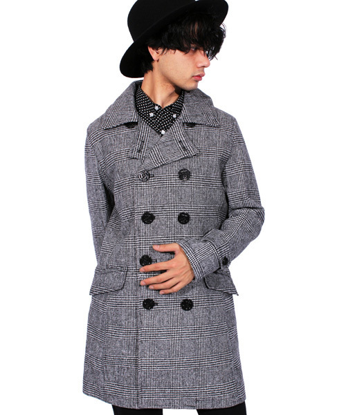 ８(eight)（エイト）の「チェック ロング Ｐコート メルトン（ピーコート・メンズ・チャコールグレー/グレー/その他/その他1・MEDIUM/LARGE/X-LARGE）」の4枚目の写真