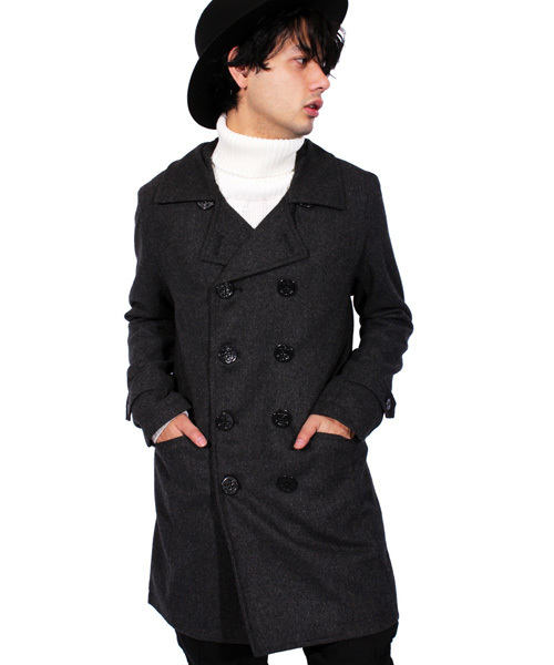 ８(eight)（エイト）の「チェック ロング Ｐコート メルトン（ピーコート・メンズ・チャコールグレー/グレー/その他/その他1・MEDIUM/LARGE/X-LARGE）」の2枚目の写真