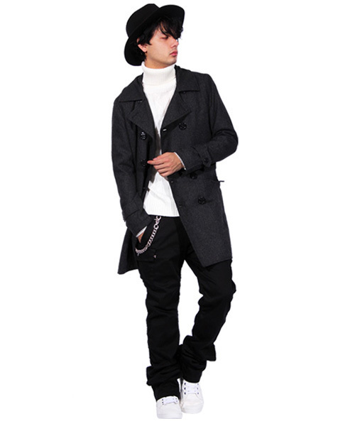 ８(eight)（エイト）の「チェック ロング Ｐコート メルトン（ピーコート・メンズ・チャコールグレー/グレー/その他/その他1・MEDIUM/LARGE/X-LARGE）」の8枚目の写真