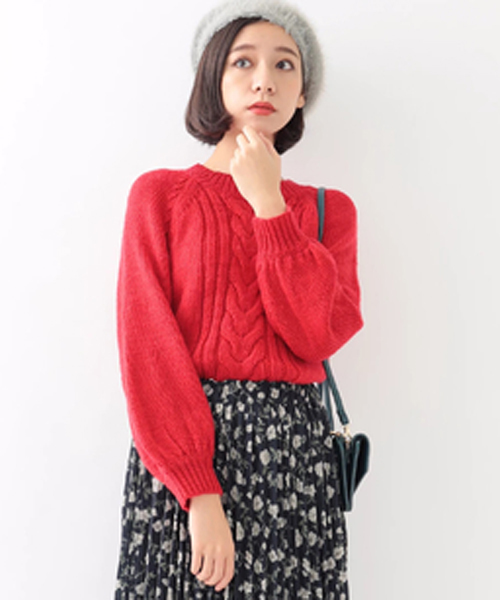 earth music&ecology（アースミュージックアンドエコロジー）の「ハイネックケーブルニットプルオーバー（ニット/セーター・レディース・アイボリー/レッド/杢グレー・FREE）」の3枚目の写真