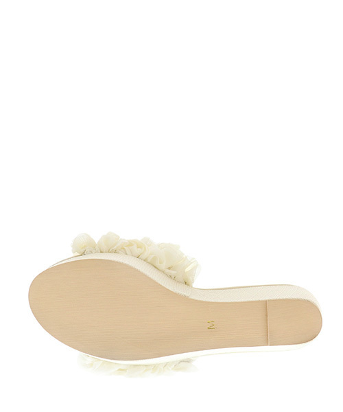 RANDA（ランダ）の「【足にフィットするよう履き心地を追求】フリル×ビジューウェッジサンダル（サンダル・レディース・アイボリー/ブラック/ピンク・S/M/L/LL）」の8枚目の写真