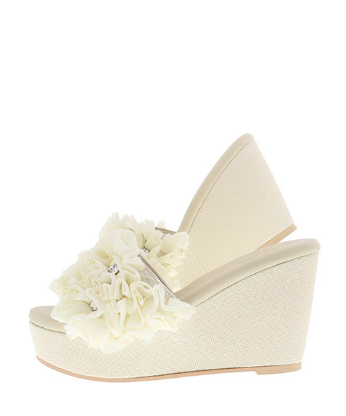 RANDA（ランダ）の「【足にフィットするよう履き心地を追求】フリル×ビジューウェッジサンダル（サンダル・レディース・アイボリー/ブラック/ピンク・S/M/L/LL）」の7枚目の写真