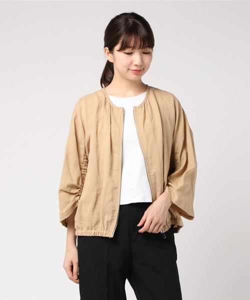 JETSET SOLO PLUS (ジェットセット ソロプラス)の「リネンブレンドギャザースリーブブルゾン(ブルゾン)」|ベージュ