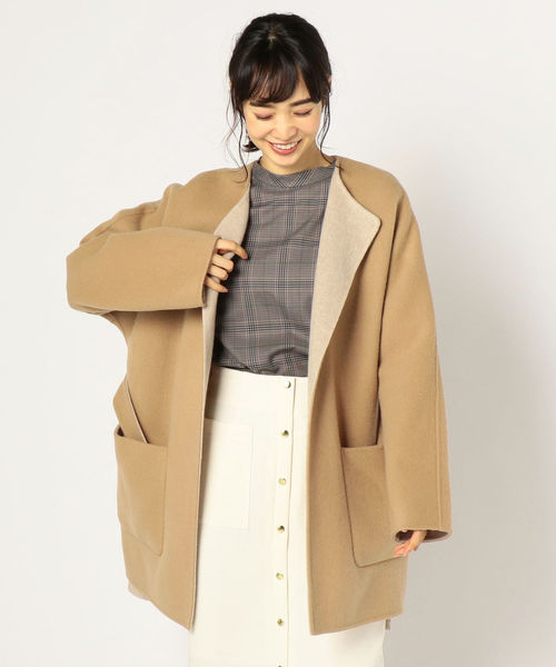 NOLLEY'S（ノーリーズ）の「配色ノーカラーショートコート（ノーカラー