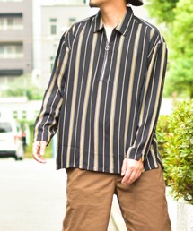 【a】エステル素材プリントハーフZIP長袖シャツ