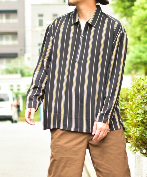 JOHN'S CLOSET(ジョンズクローゼット)の「【a】エステル素材プリントハーフZIP長袖シャツ(シャツ/ブラウス・メンズ・ホワイト/ブラック/ベージュ/カーキ/オレンジ/ブラック系その他2/ベージュ系その他2/ベージュ系その他3・MEDIUM/LARGE)」の3枚目の写真