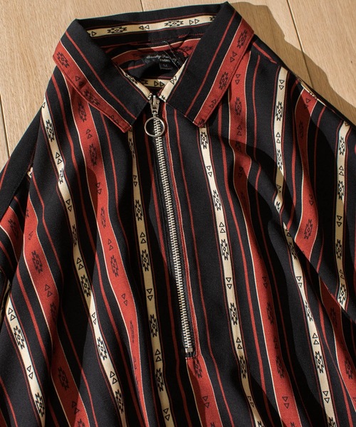 JOHN'S CLOSET(ジョンズクローゼット)の「【a】エステル素材プリントハーフZIP長袖シャツ(シャツ/ブラウス・メンズ・ホワイト/ブラック/ベージュ/カーキ/オレンジ/ブラック系その他2/ベージュ系その他2/ベージュ系その他3・MEDIUM/LARGE)」の14枚目の写真