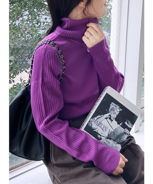 reca（レカ）の「サイズが選べて、カラバリ豊富！リブタートルベーシックハイネックニット（ニット/セーター・レディース・ブラック/オフホワイト/グリーン/マスタード/杢グレー/ベージュ/ピンク/グレー/ブラウン/アイボリー/パープル系その他/スカイブルー系・M/L）」の10枚目の写真