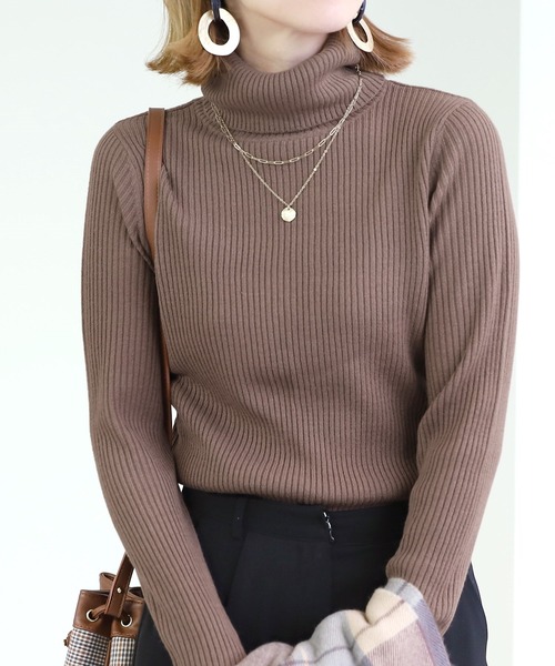 reca（レカ）の「サイズが選べて、カラバリ豊富！リブタートルベーシックハイネックニット（ニット/セーター・レディース・ブラック/オフホワイト/グリーン/マスタード/杢グレー/ベージュ/ピンク/グレー/ブラウン/アイボリー/パープル系その他/スカイブルー系・M/L）」の6枚目の写真