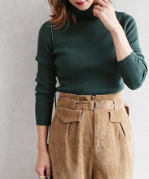 reca（レカ）の「サイズが選べて、カラバリ豊富！リブタートルベーシックハイネックニット（ニット/セーター・レディース・ブラック/オフホワイト/グリーン/マスタード/杢グレー/ベージュ/ピンク/グレー/ブラウン/アイボリー/パープル系その他/スカイブルー系・M/L）」の8枚目の写真