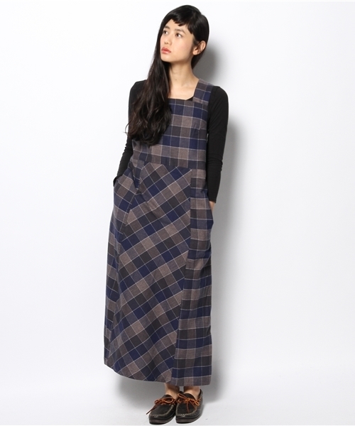 BEAMS BOY（ビームスボーイ）の「◎BEAMS BOY / ビエラ チェック ジャンパースカート（ワンピース・レディース・ブラウン/ブルー・ONE SIZE）」の2枚目の写真