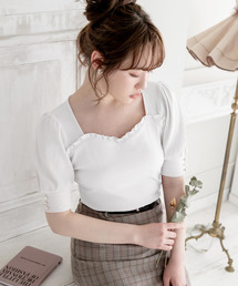 夢展望（ユメテンボウ）の「リボン付パフスリビスチェライクトップス（Tシャツ/カットソー）」
