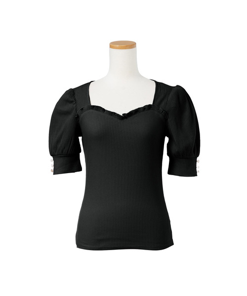 夢展望（ユメテンボウ）の「リボン付パフスリビスチェライクトップス（Tシャツ/カットソー・レディース・ブラック/オフホワイト/ピンク/ミント・MEDIUM/LARGE）」の2枚目の写真