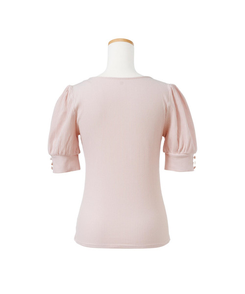 夢展望（ユメテンボウ）の「リボン付パフスリビスチェライクトップス（Tシャツ/カットソー・レディース・ブラック/オフホワイト/ピンク/ミント・MEDIUM/LARGE）」の6枚目の写真