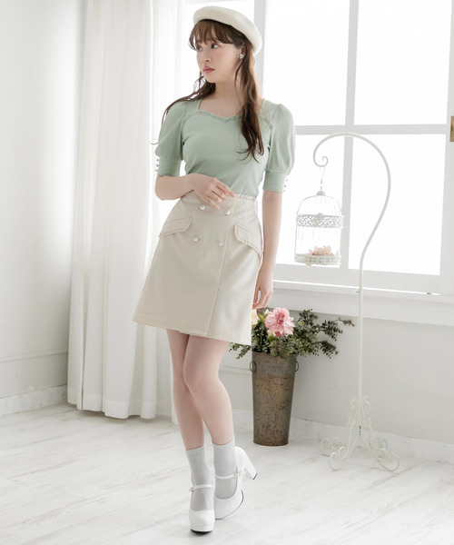 夢展望（ユメテンボウ）の「リボン付パフスリビスチェライクトップス（Tシャツ/カットソー・レディース・ブラック/オフホワイト/ピンク/ミント・MEDIUM/LARGE）」の9枚目の写真