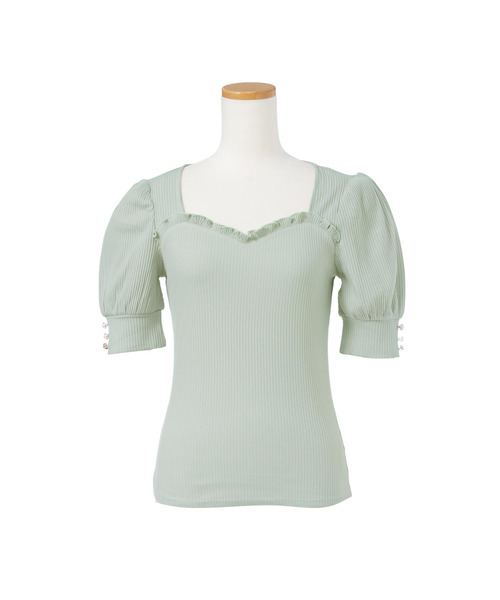 夢展望（ユメテンボウ）の「リボン付パフスリビスチェライクトップス（Tシャツ/カットソー・レディース・ブラック/オフホワイト/ピンク/ミント・MEDIUM/LARGE）」の16枚目の写真