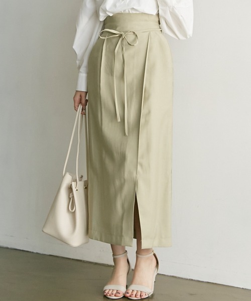 LAVEANGE(ラビアンジェ)の「リボンベルトラップ風スカート(スカート・レディース・イエロー/ブラウン/ブラック/ブルー/ベージュ/グリーン・LL/3L/4L/5L/M/L)」の3枚目の写真