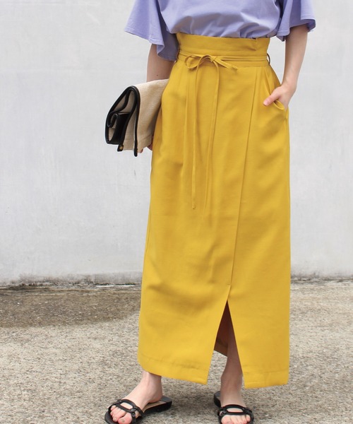 LAVEANGE(ラビアンジェ)の「リボンベルトラップ風スカート(スカート・レディース・イエロー/ブラウン/ブラック/ブルー/ベージュ/グリーン・LL/3L/4L/5L/M/L)」の6枚目の写真