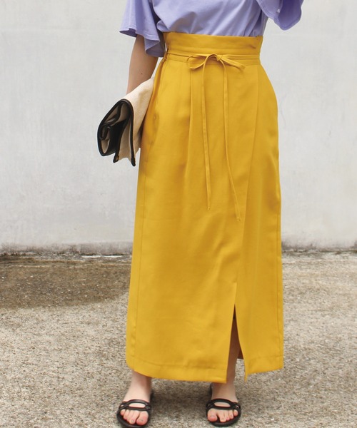 LAVEANGE(ラビアンジェ)の「リボンベルトラップ風スカート(スカート・レディース・イエロー/ブラウン/ブラック/ブルー/ベージュ/グリーン・LL/3L/4L/5L/M/L)」の8枚目の写真