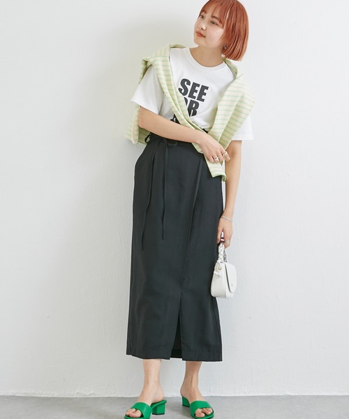 LAVEANGE(ラビアンジェ)の「リボンベルトラップ風スカート(スカート・レディース・イエロー/ブラウン/ブラック/ブルー/ベージュ/グリーン・LL/3L/4L/5L/M/L)」の14枚目の写真