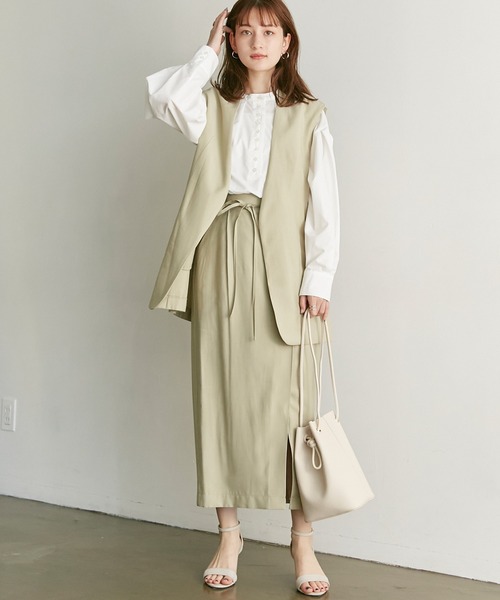 LAVEANGE(ラビアンジェ)の「リボンベルトラップ風スカート(スカート・レディース・イエロー/ブラウン/ブラック/ブルー/ベージュ/グリーン・LL/3L/4L/5L/M/L)」の22枚目の写真