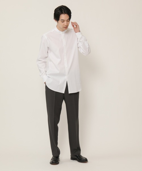 KASHIYAMA(カシヤマ)の「バンドカラーロングスリーブ ロイヤルオックス ロングテイルシャツ(シャツ/ブラウス・メンズ・ホワイト/ネイビー・マルチサイズ)」の4枚目の写真