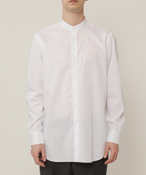 KASHIYAMA(カシヤマ)の「バンドカラーロングスリーブ ロイヤルオックス ロングテイルシャツ(シャツ/ブラウス・メンズ・ホワイト/ネイビー・マルチサイズ)」の5枚目の写真