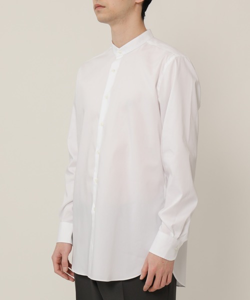 KASHIYAMA(カシヤマ)の「バンドカラーロングスリーブ ロイヤルオックス ロングテイルシャツ(シャツ/ブラウス・メンズ・ホワイト/ネイビー・マルチサイズ)」の6枚目の写真