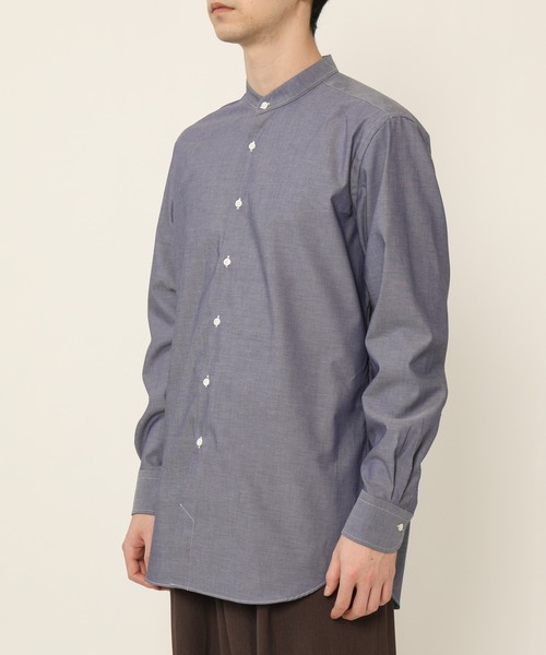 KASHIYAMA(カシヤマ)の「バンドカラーロングスリーブ ロイヤルオックス ロングテイルシャツ(シャツ/ブラウス・メンズ・ホワイト/ネイビー・マルチサイズ)」の12枚目の写真