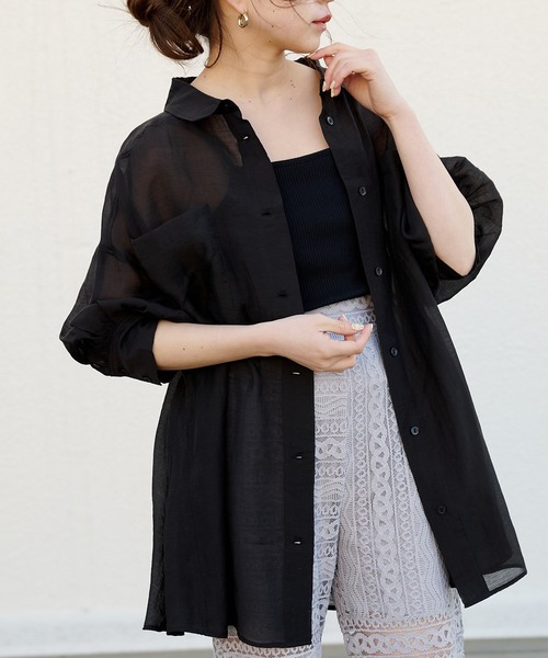 Chico（チコ）の「5分袖シアー襟付きシャツ（シャツ/ブラウス・レディース・ホワイト/ブラック/ミント・SMALL/MEDIUM）」の2枚目の写真