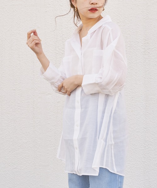 Chico（チコ）の「5分袖シアー襟付きシャツ（シャツ/ブラウス・レディース・ホワイト/ブラック/ミント・SMALL/MEDIUM）」の5枚目の写真