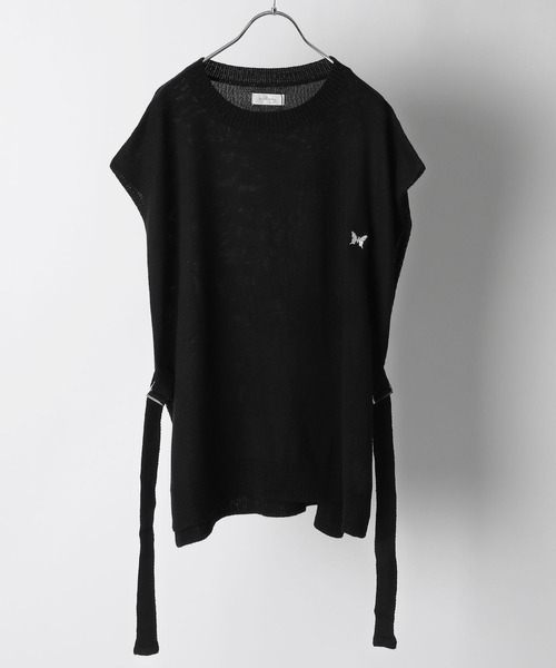 NILWAY（ニルウェイ）の「バタフライ刺繍サイドベルトニットベスト（ベスト・メンズ・ブラック/グレイッシュベージュ・MEDIUM/LARGE）」の3枚目の写真