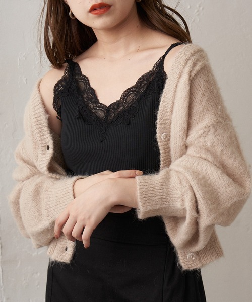 Chico（チコ）の「【SALON by Chico限定】レピュールテレコレースキャミ（キャミソール・レディース・アイボリー/ライトグレー/ミント/ブラック/サーモンピンク・FREE）」の3枚目の写真