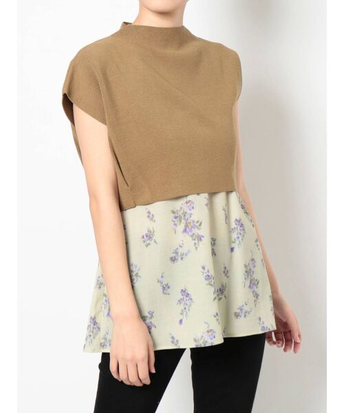 MURUA(ムルーア)の「ブラーフラワーレイヤードトップス(ニット/セーター・レディース・ブラック/ベージュ・FREE)」の5枚目の写真