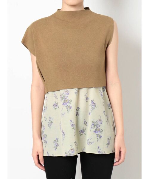 MURUA(ムルーア)の「ブラーフラワーレイヤードトップス(ニット/セーター・レディース・ブラック/ベージュ・FREE)」の6枚目の写真