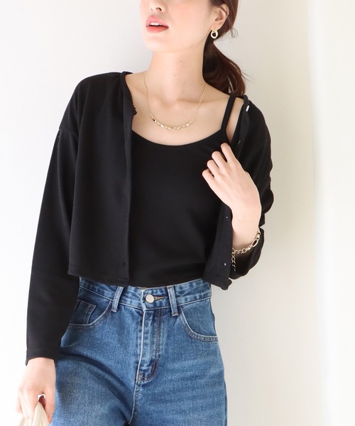 BLUEEAST(ブルーイースト)の「カーディガン&キャミソールセット アンサンブル(アンサンブル・レディース・ブラック/イエロー/アイボリー/モカ/カーキ・MEDIUM)」の7枚目の写真