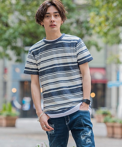 SILVER BULLET(シルバーバレット)の「『vicci/ヴィッチ』ボーダー柄裏毛クルーネック半袖Tシャツ(Tシャツ/カットソー・メンズ・レッド/グレー系その他2/グレー/マルチ/ブルー系その他/ホワイト/グレー系その他/ネイビー/ブルー系その他2・L/M)」の6枚目の写真